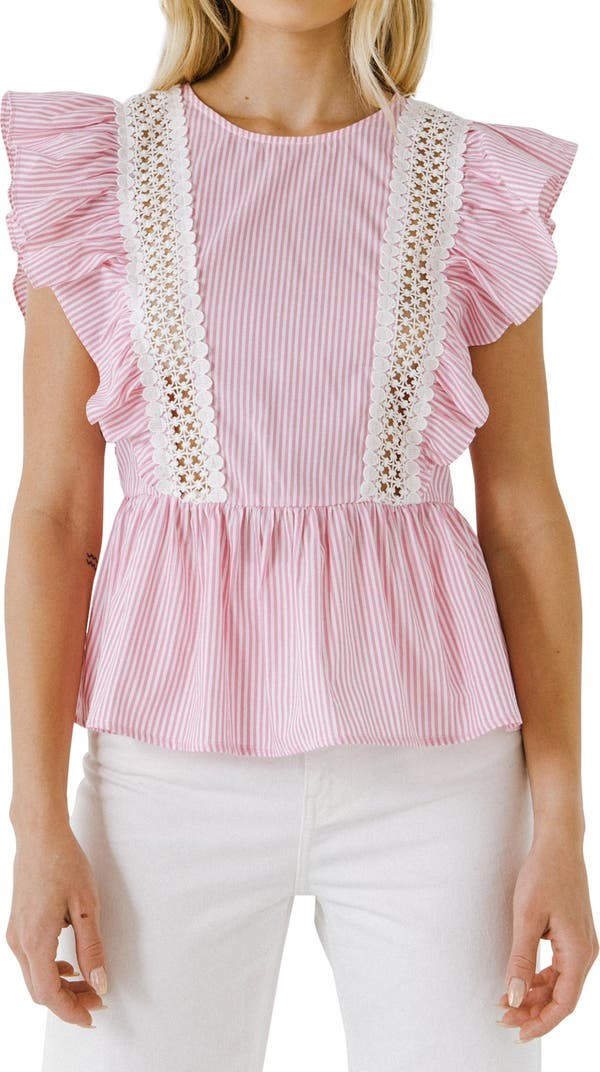 Stripe Ruffle Sleeveless Cotton Blouse | Nordstrom | Nordstrom