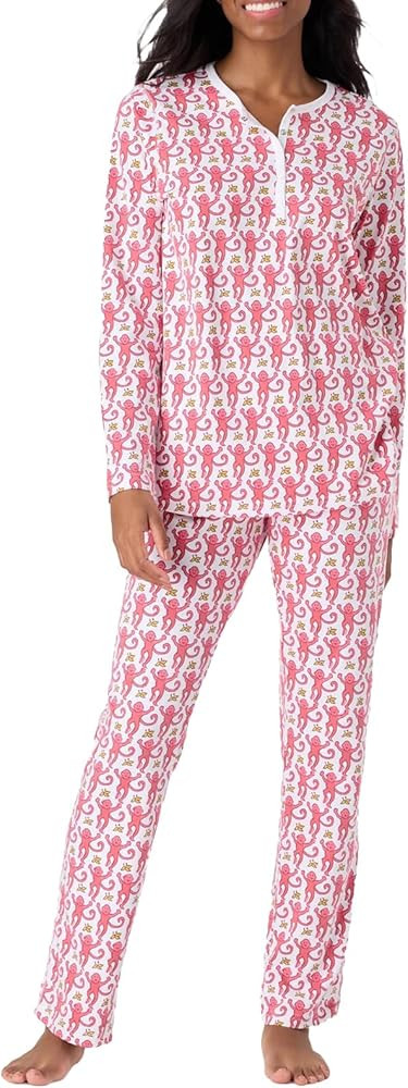 Meiweileya Womens Cute Monkey Button Down Tops Preppy Animal Pants Set Christmas Holiday Pjs | Amazon (US)