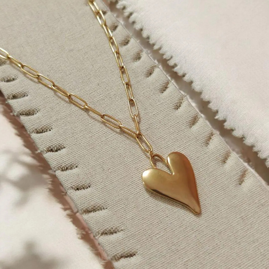 Delicate Stainless Steel Heart Necklace, Stainless Steel Heart Locket Necklace, Puffy Heart Neckl... | Etsy (US)