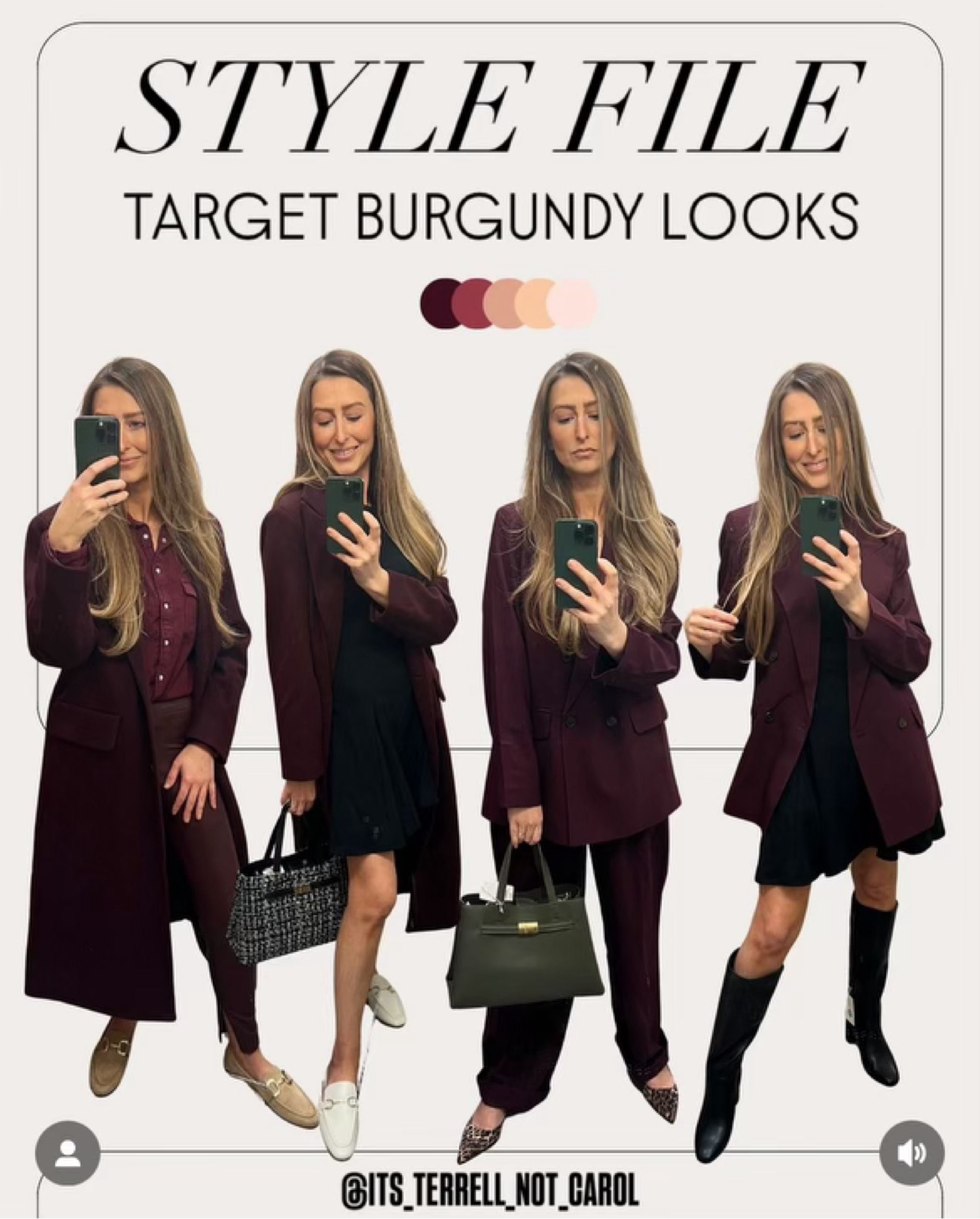 It’s Terrell Not Carol Guest Post!

Burgundy is having a moment, and we’re here for it 🤩Swipe 👉🏼 to see how I styled the color of the season with all of these @targetstyle finds! I personally dig mixing textures to create a monochrome look. 

Follow @its_terrell_not_carol for more #fashioninspo and #affordablefashion!

#LTKFindsUnder100 #LTKFindsUnder50 #LTKStyleTip