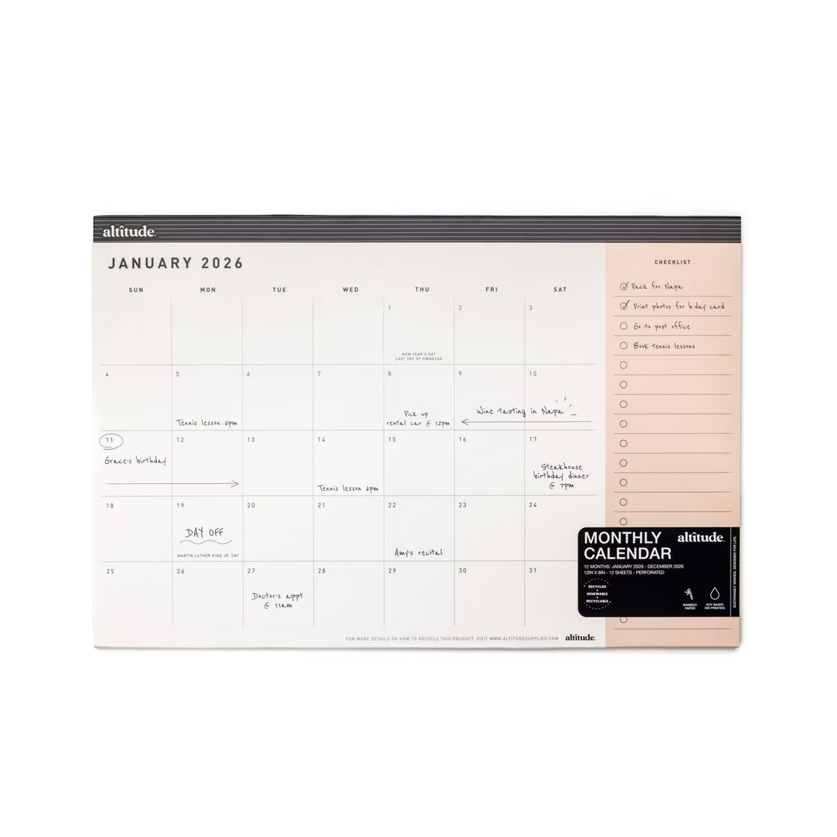 Altitude 2026 12 Months 12"x8" Desk Pad Calendar Monthly Powder Pink | Target
