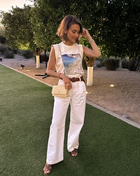 How I wore my off white trousers in Scottsdale - sleeveless tee and braided belt 
Size 25 on pants and XS on top 

#LTKshoecrush #LTKstyletip #LTKxMadewell