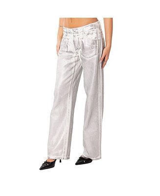 Edikted Women's Jolene Metallic Low Rise Jeans - Macy's | Macys (US)