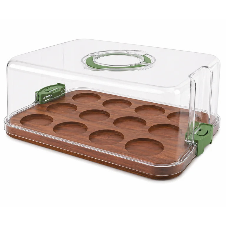 Cook with Color Acacia Wood Cake and Cupcake Carrier with Reversible Tray and Locking Lid, Rectan... | Walmart (US)