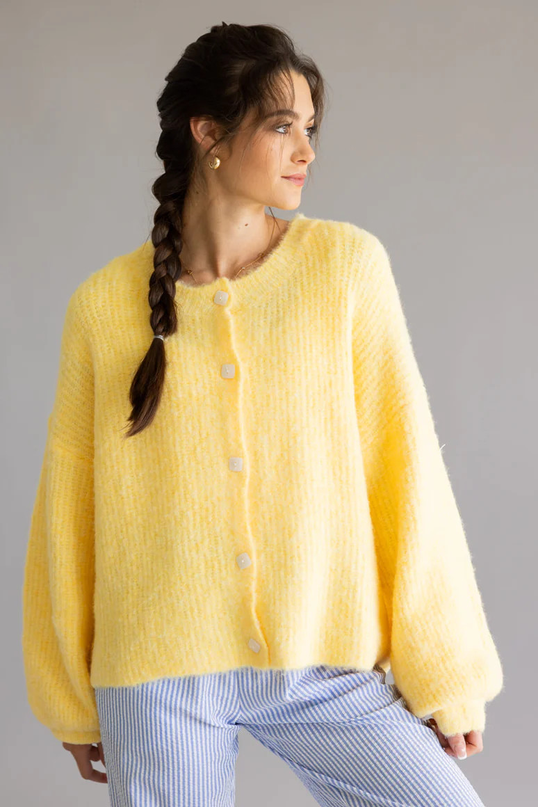 Mimosa Balloon Sleeve Knit Cardigan for Women in Yellow | Glik's