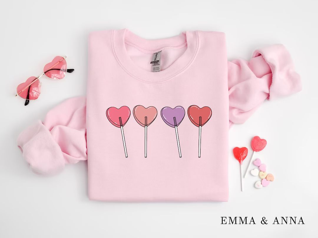 Valentines Day Sweatshirt, Candy Heart Sweatshirt, Heart Sucker Sweatshirt, Cute Valentines Sweat... | Etsy (US)