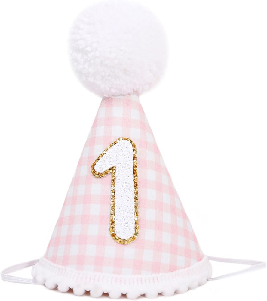 Pink Gingham Style 1st Birthday Hat - 1st Birthday Party Hat for girls, Baby girl 1st Birthday De... | Amazon (US)