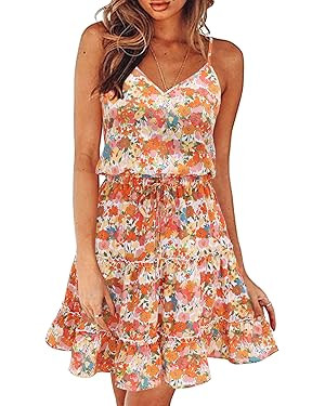 Newshows Women's Summer Casual Dress Cute A Line Ruffle Hem Flattering Fit Beach Vacation Sundres... | Amazon (US)