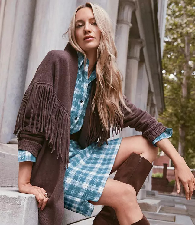 Fringe Belted Cardigan | LOFT