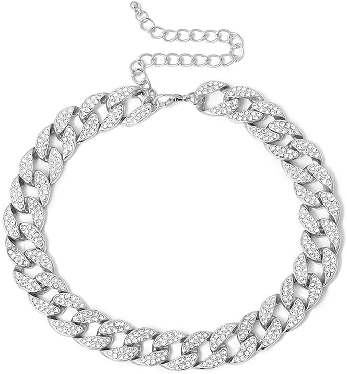 Ingemark Shiny CZ Rhinestone Curb Cuban Link Chain Choker for Women Unisex Cool Hip Hop Miami Cub... | Amazon (US)