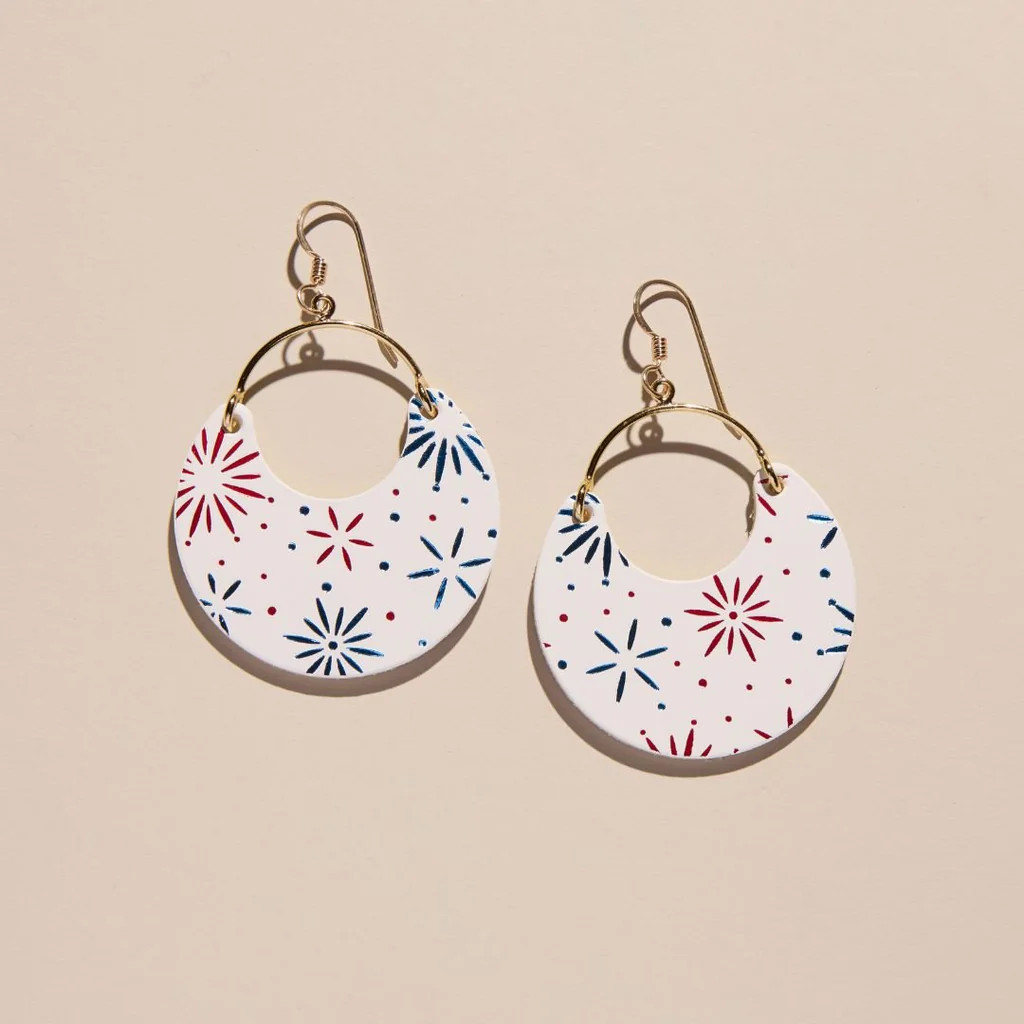 White Fireworks Nina Leather Hoop Earrings | Nickel and Suede
