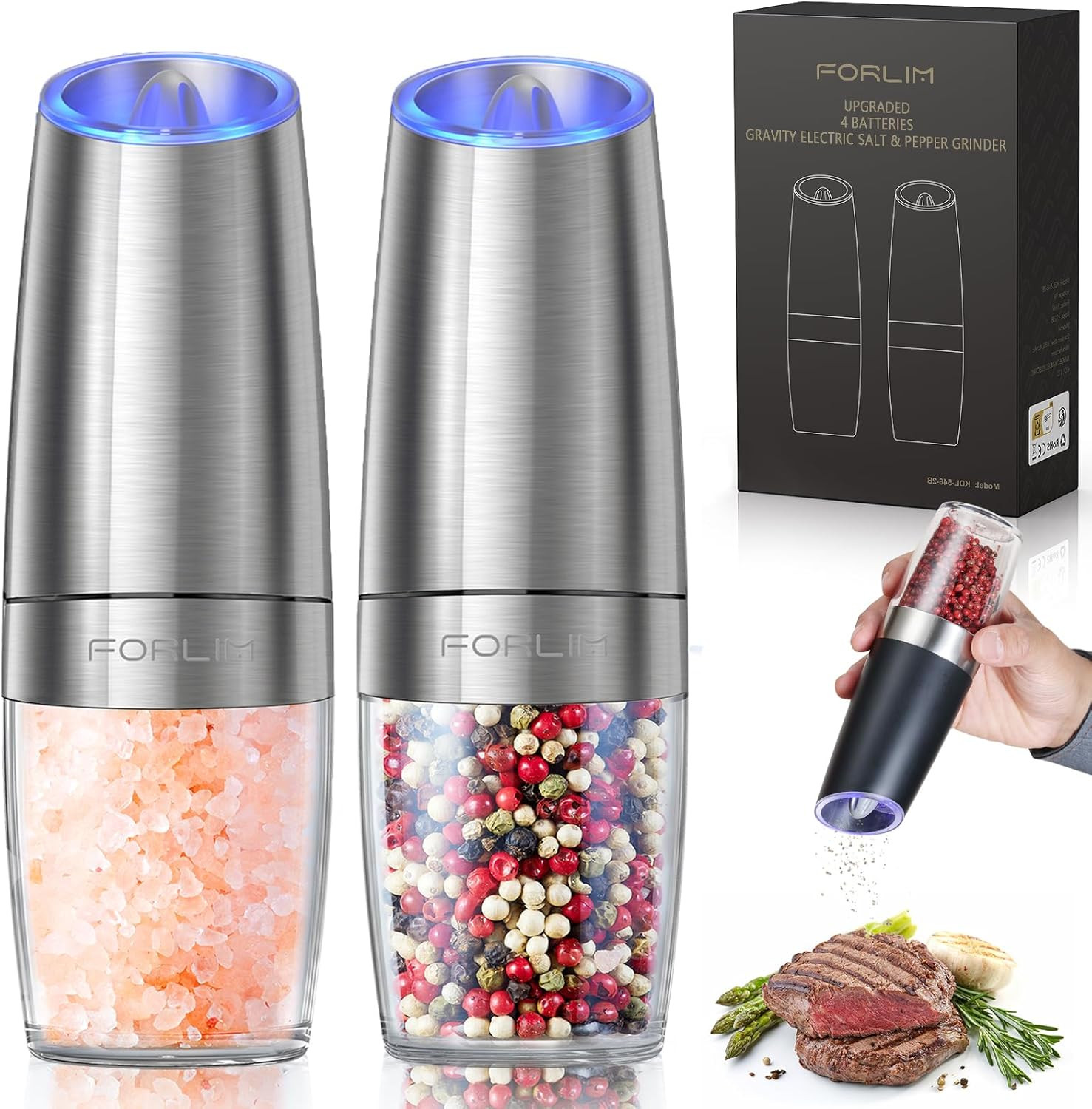 Gravity Electric Salt and Pepper Grinder Set, Upgraded 4 Battery, Automatic Shakers Mill Grinder ... | Amazon (US)