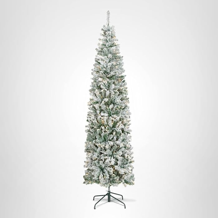 National Tree Company 7.5 ft Pre-Lit Flocked Acacia Slim Artificial Christmas Tree, 350 Clear Lig... | Amazon (US)