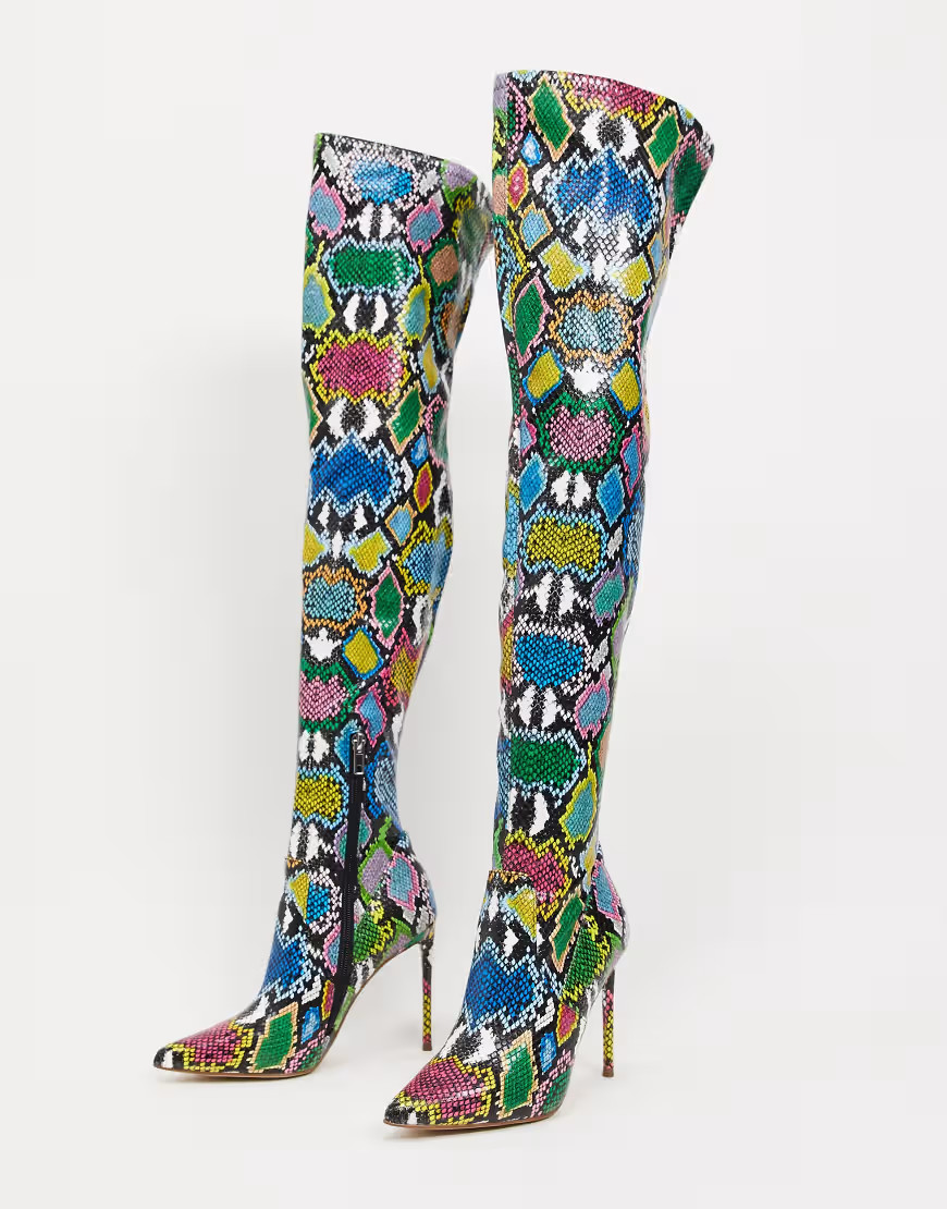 Steve Madden Viktory thigh high boot in bright snake-Multi | ASOS (Global)