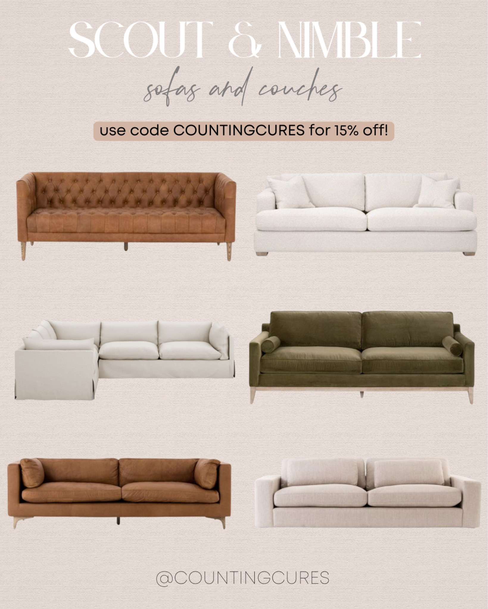 Enjoy 15% off when you purchase sofas and couches from Scout & Nimble! Use code: COUNTINGCURES to avail the promo and upgrade your living room space.
#furniturefinds #modernhome #fallrefresh #onsalenow

#LTKHome #LTKSeasonal #LTKSaleAlert