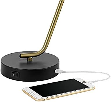 Globe Electric 52095 17" Desk Lamp, Matte Black, Antique Brass Accents, Fast Charging USB Port, R... | Amazon (CA)