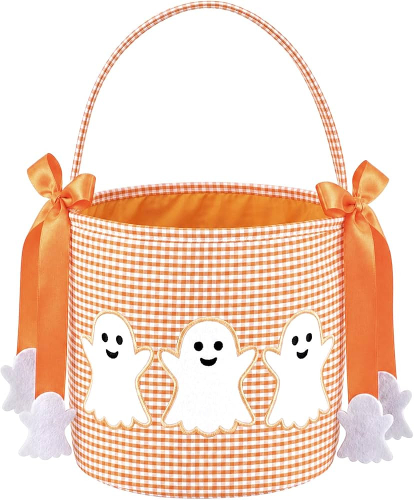 Halloween Ghost Candy Basket, Foldable Spooky Gingham Buckets, Reusable Gift Baskets for Hallowee... | Amazon (US)