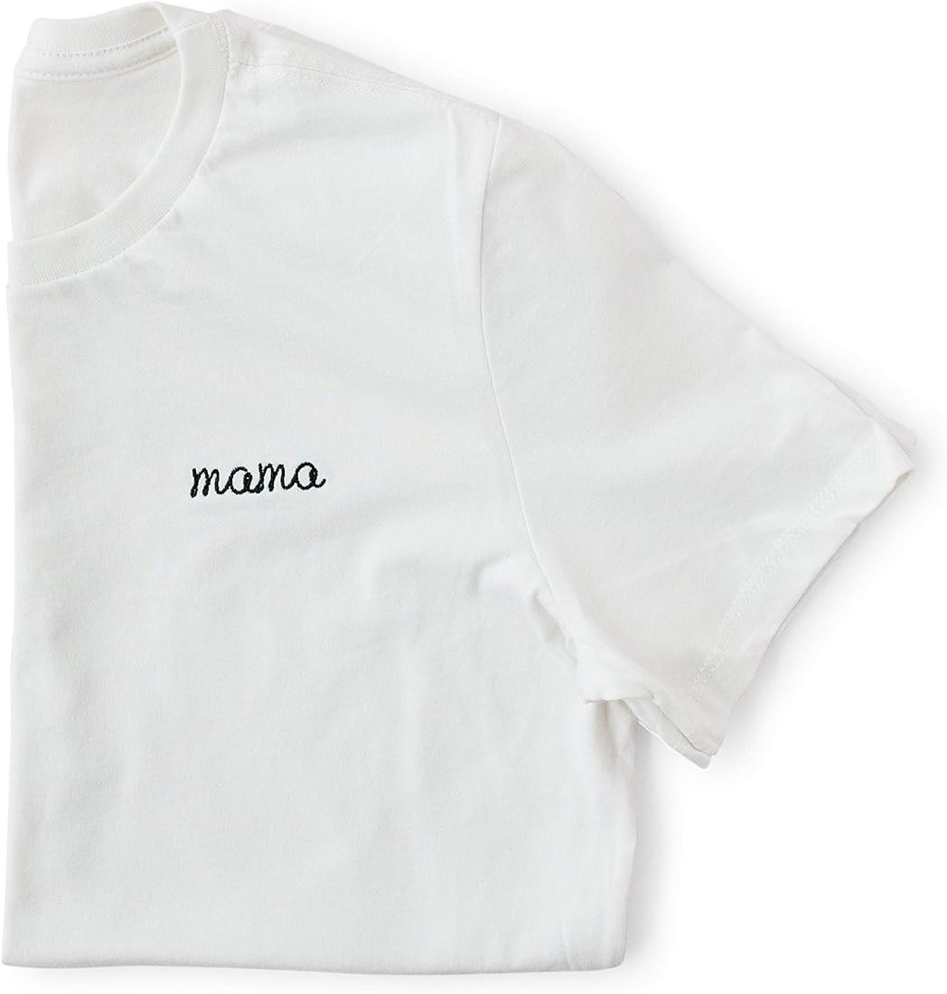 Mama Embroidered White T Shirt, Boyfriend Fit, Best Mom Top, Short Sleeve Shirt | Amazon (US)
