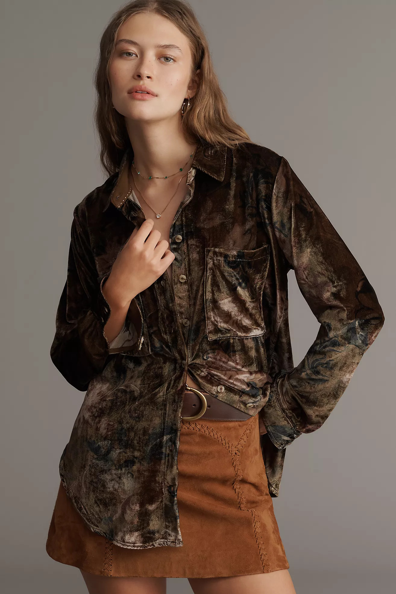 The Hadley Velvet Relaxed Buttondown Shirt by Pilcro | Anthropologie (US)
