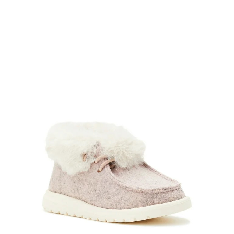 Wonder Nation Baby Girls Moc Toe Faux Fur Moc Toe Booties, Sizes 2-6 | Walmart (US)