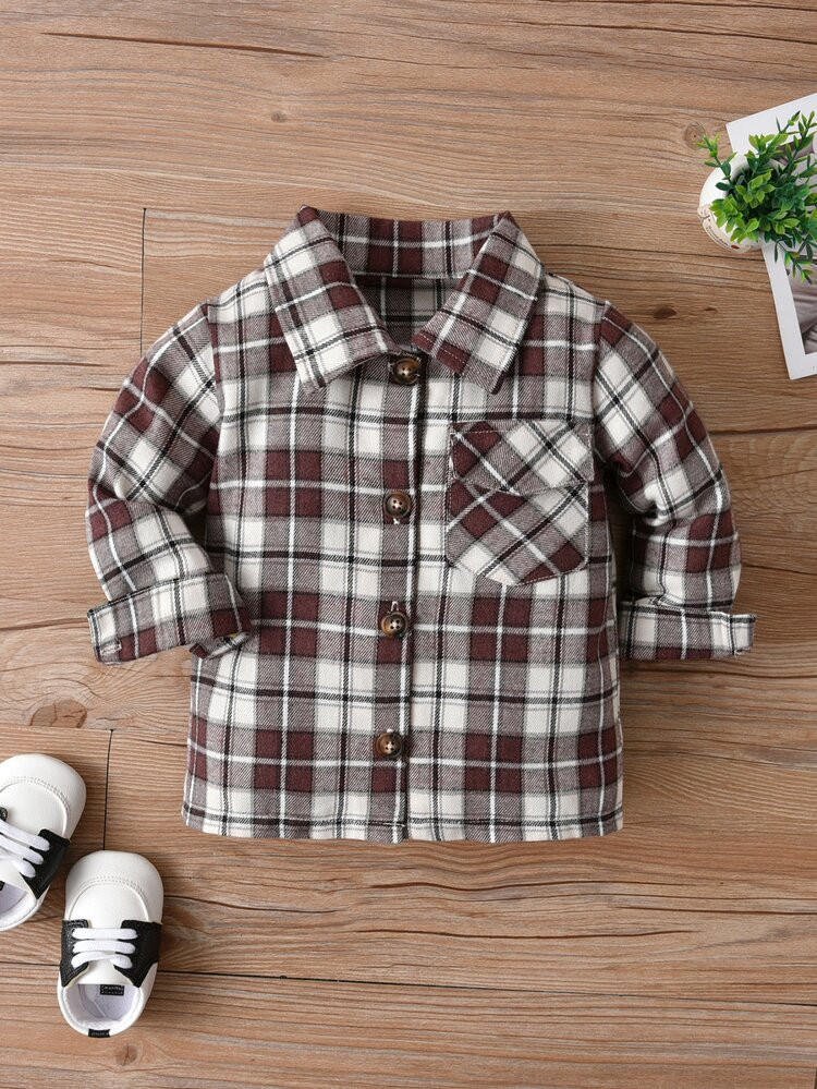 Baby Plaid Flap Pocket Coat | SHEIN