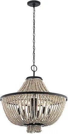 Kichler Brisbane 24.75" 6 Light Chandelier in Distressed Black with Distressed Antique White Bead... | Amazon (US)