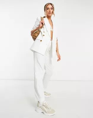 ASOS DESIGN clean double breasted linen suit blazer in white | ASOS (Global)