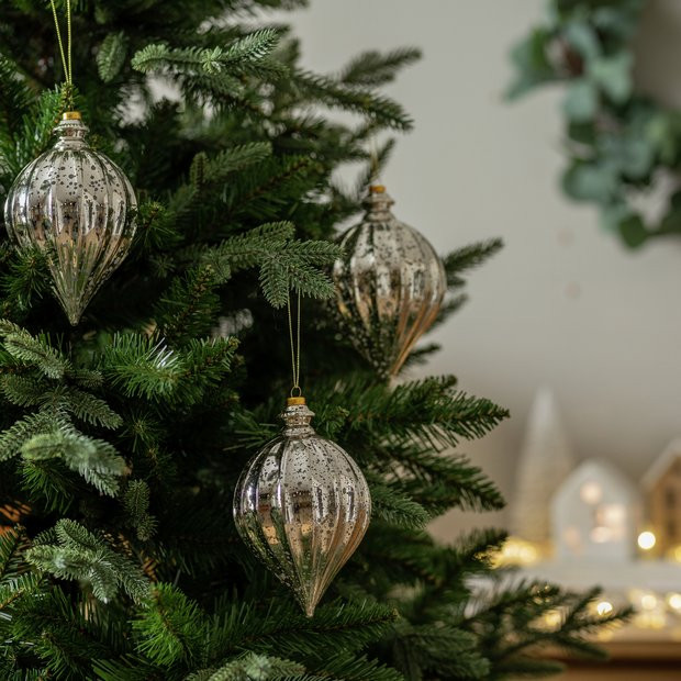 Habitat Pack of 3 Tear Drop Sil Texture Christmas Baubles | Habitat UK