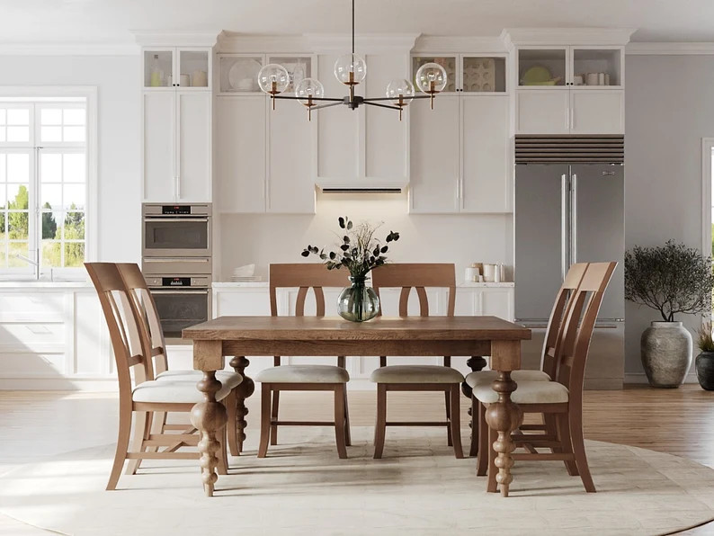 The Arcadia Square Dining Room Table // Modern // Farmhouse // Rustic // Oak Turned Leg Table - E... | Etsy (US)