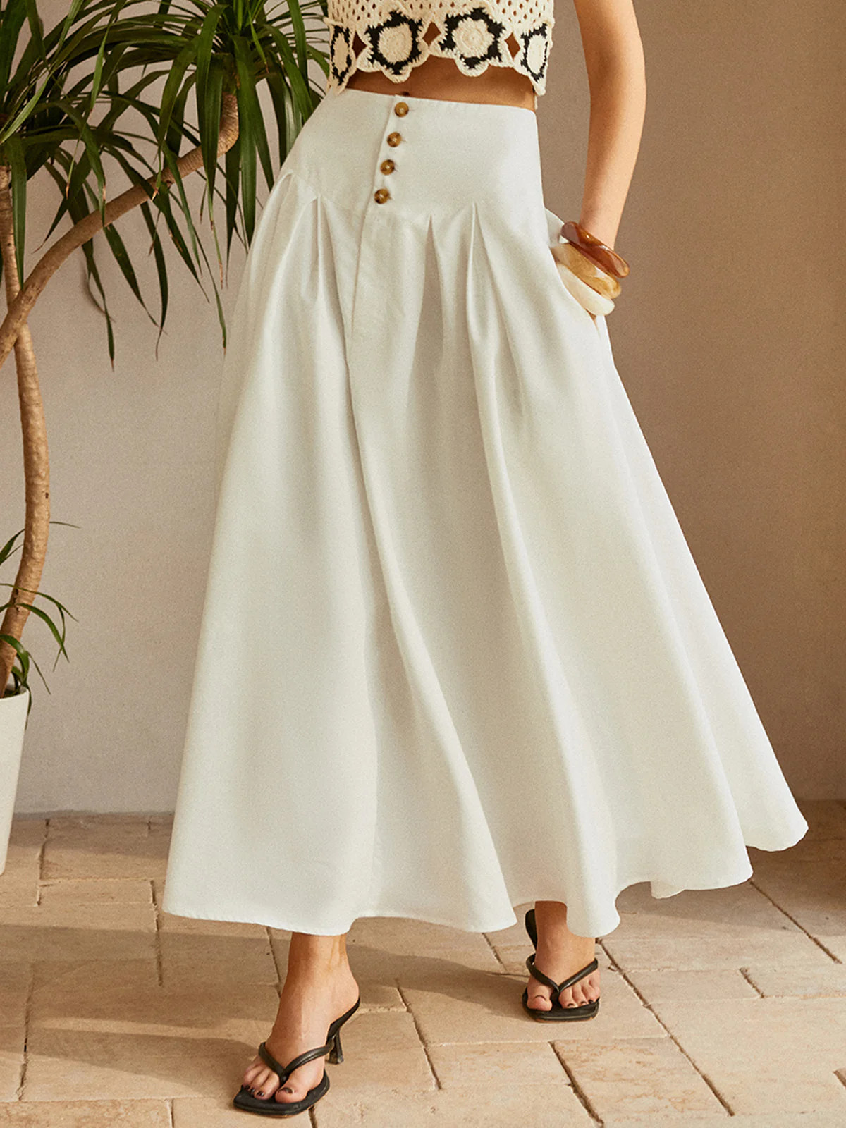 Oversized Button Ruched Pockets Skirt | Commense