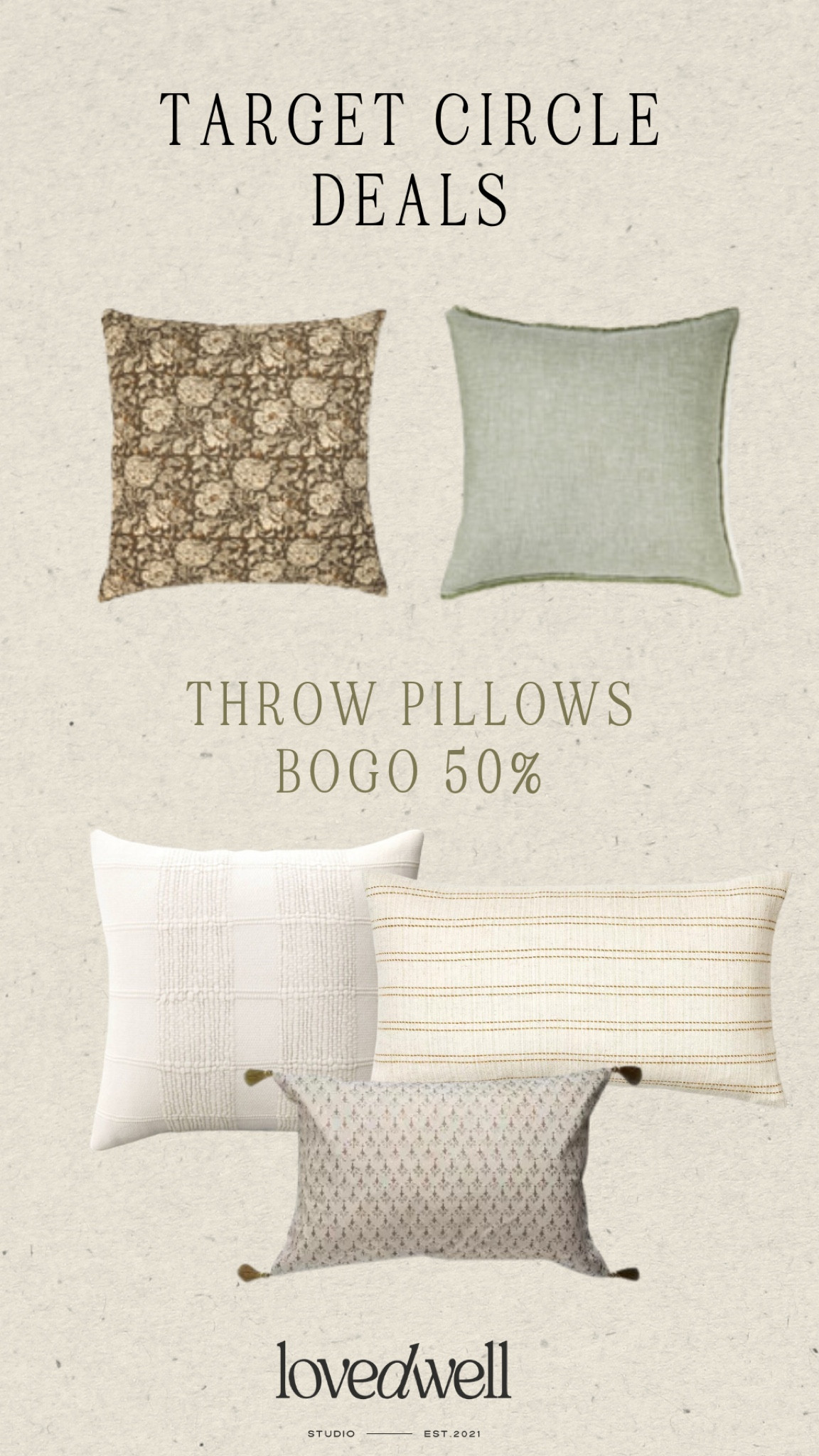 TARGET CIRCLE DEALS
All throw pillows BOGO 50% off!!

#LTKSummerSales #LTKHome