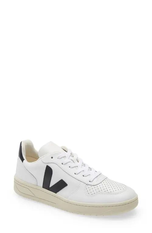 Veja V-10 Low Top Sneaker in White/Black Leather at Nordstrom, Size 46 | Nordstrom