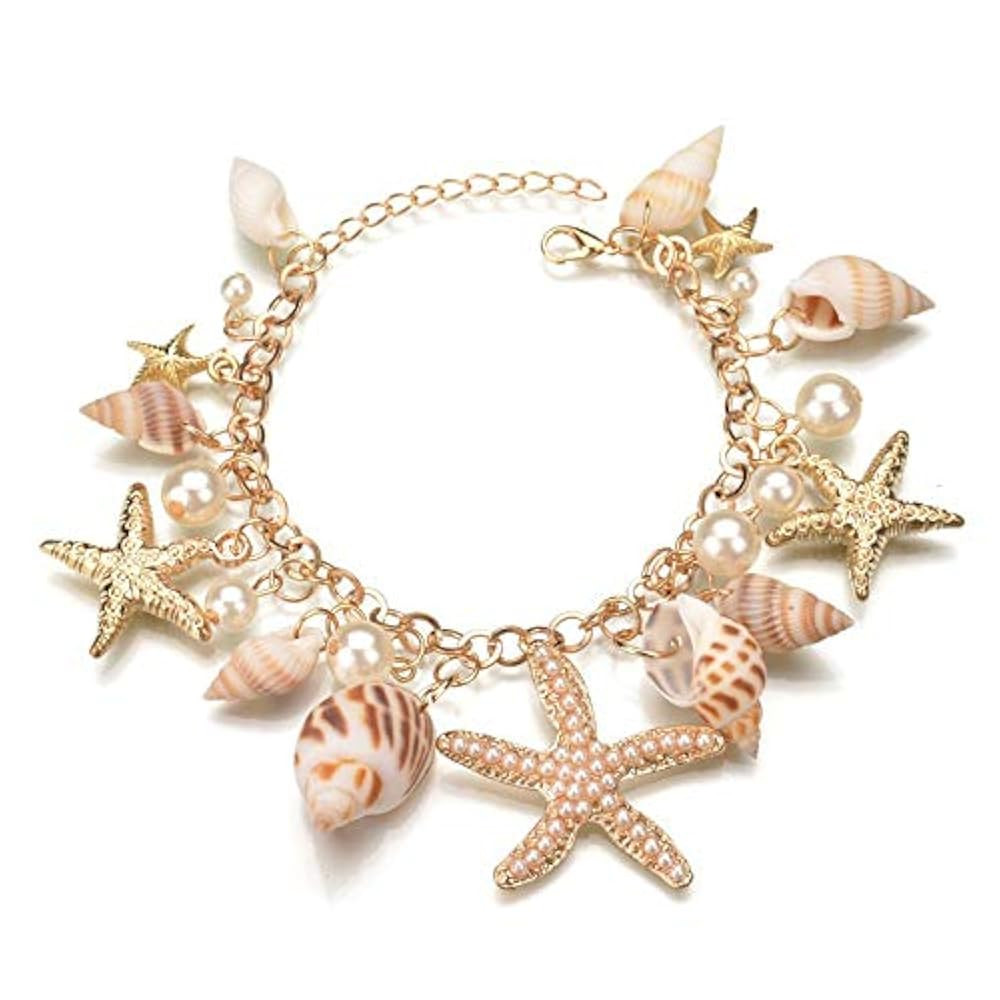 COLORFUL BLING Sea Shell Starfish Bracelets Pearl Charm Bracelets Beach Jewelry for Women | Amazon (US)
