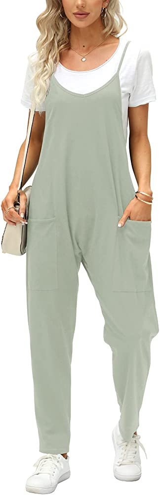 Fisoew Women's Summer Sleeveless Loose Casual V Neck Jumpsuits Spaghetti Strap Long Pants Baggy O... | Amazon (US)