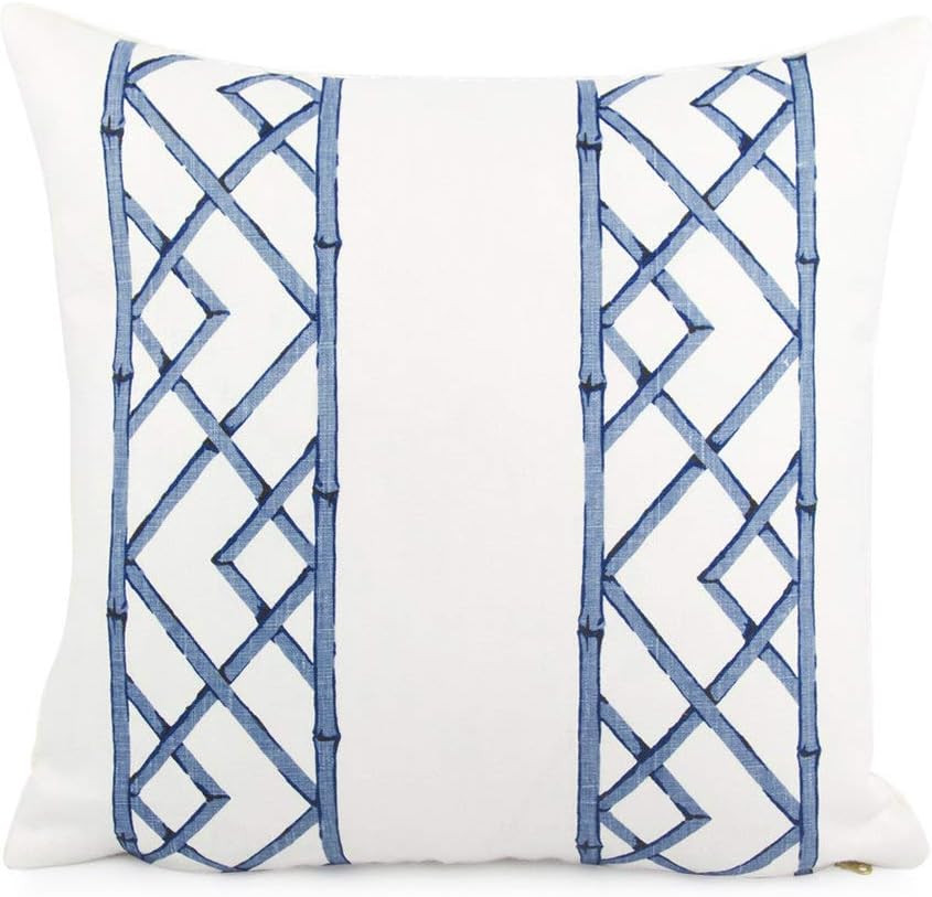 Blue and White Kravet Latticely Ultramarine Throw Pillow Cover Zipper Bamboo Trellis Cushion Cove... | Amazon (US)