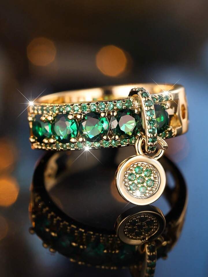 1pc Vintage Royal Blue Sapphire Ring, Luxury Gold Color Engagement Ring For Women, Circular Shape... | SHEIN