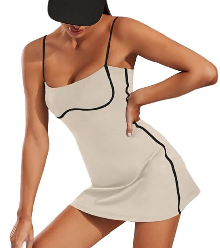 Move With You Womens Workout Tennis Dress with Built-in Bra & Shorts Pockets Sleeveless Exercise Golf Dresses(Apricot,S) | Amazon (US)