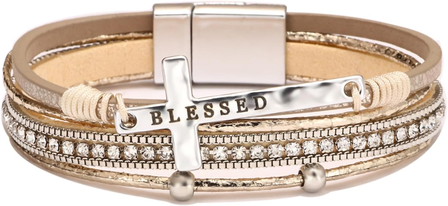 Fesciory Leopard Bracelet for Women, Boho Leather Wrap Multi-Layer Pearl Crystal Bracelet Bangle ... | Amazon (US)