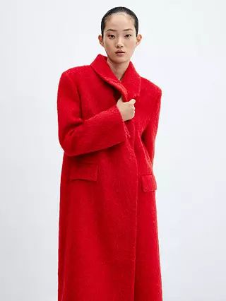 Mango Carmin Wool Blend Oversized Coat, Red | John Lewis (UK)