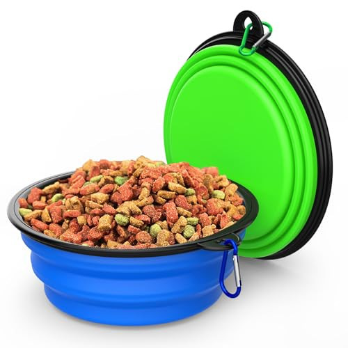 2 Pack Collapsible Dog Bowl Travel Portable Pet Bowls [20oz,600ml],Expandable Foldable Food Water Feeding Dishes for Traveling Hiking Walking,with Carabiners [Green,Blue] | Amazon (US)