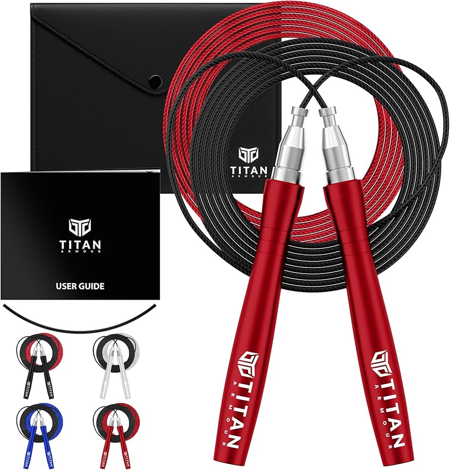 Titan Armour® Premium Self-Locking & Adjustable, Adult Speed Skipping Rope | 2 x Steel Ropes, Ca... | Amazon (UK)