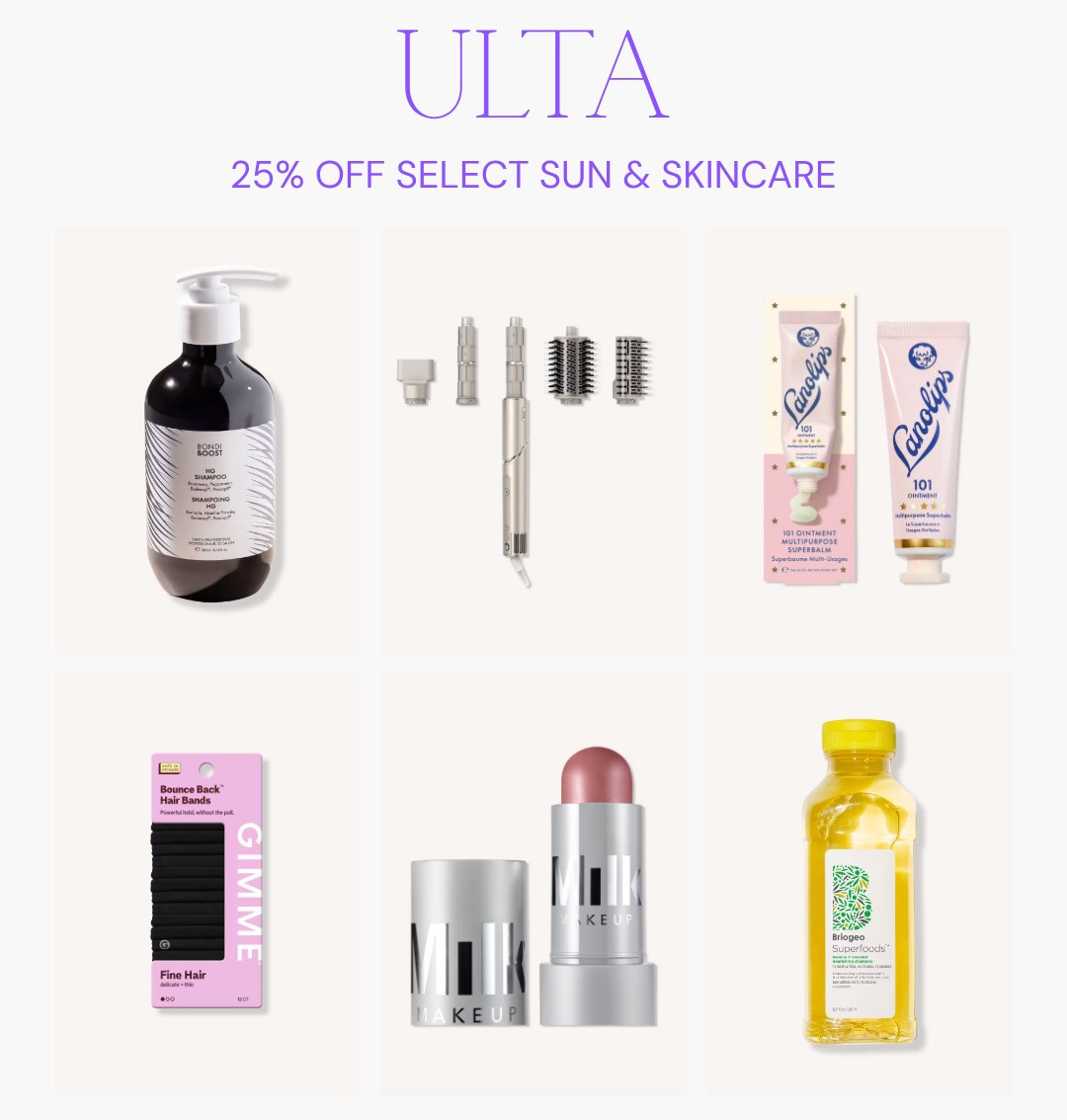 [8/12/26] Ulta 25% off select sun & skincare 

 #LTKgrwm #LTKSaleAlert #LTKBeauty