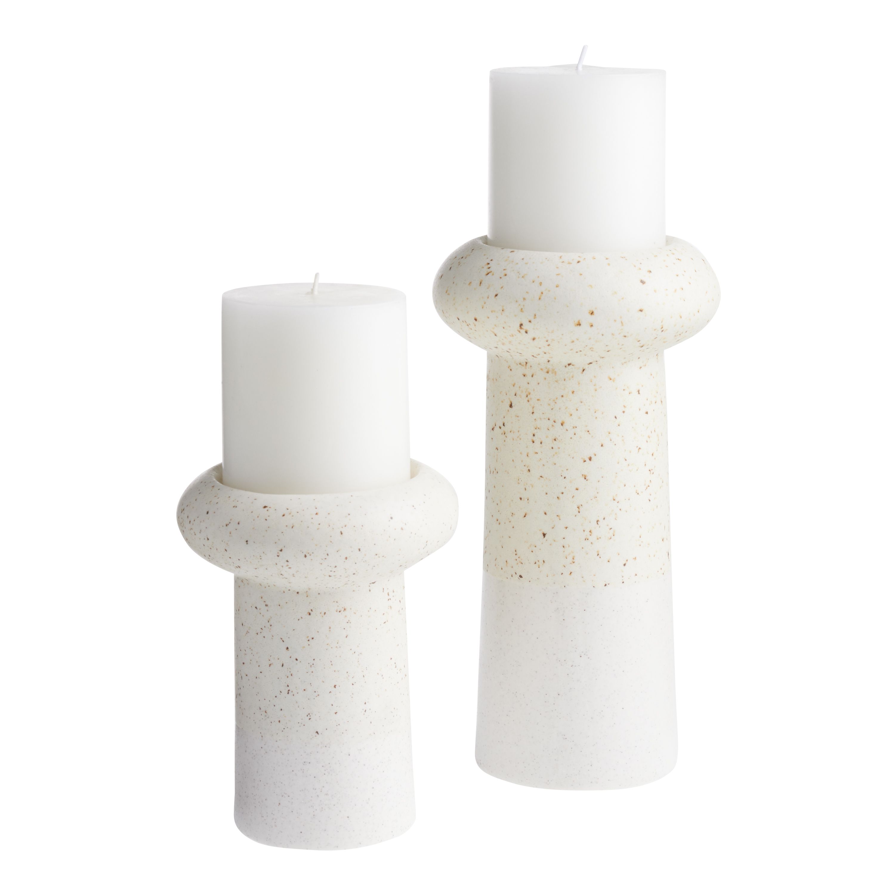 Cream Ceramic Speckled Modern Pillar Candle Holder - World Market | World Market