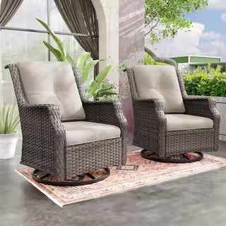 JOYSIDE Wicker Patio Outdoor Lounge Chair Swivel Rocking Chair with Beige Cushions (2-Pack) M72-B... | The Home Depot