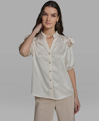 Women's Ruffle Shoulder V-Neck Top | Macy's