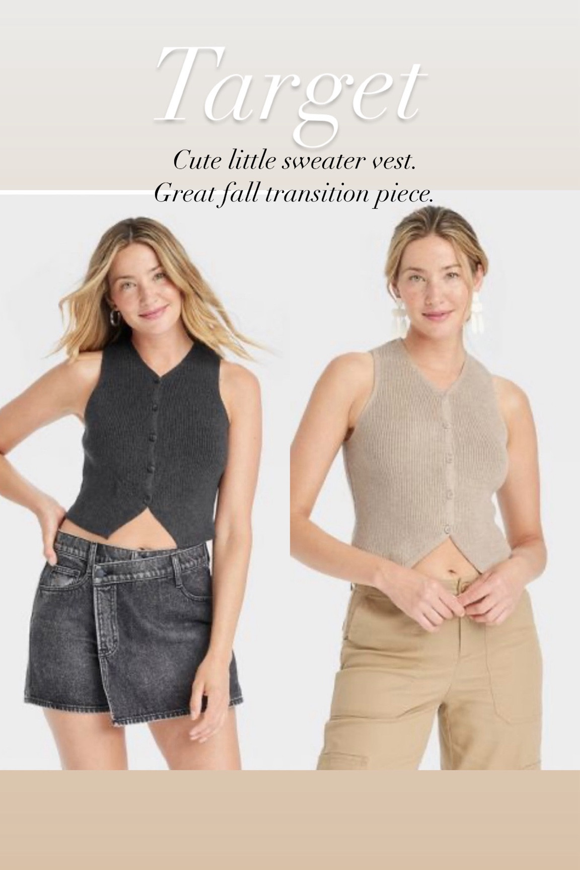 Sweater vest from target. Perfect for transitioning into fall. Two colors. Knit sweater vest. 

#LTKFindsUnder50 #LTKStyleTip #LTKSeasonal