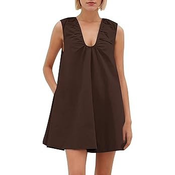 Women's Sleeveless Babydoll Tank Mini Dress Scoop Neck Ruched Bubble Dress with Pockets Short Sum... | Amazon (US)