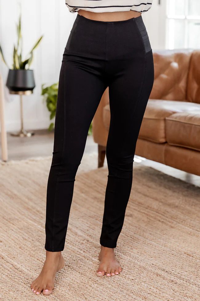 Talk About It Black Stretch Waistband Jeggings | Pink Lily