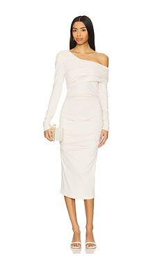 Susana Monaco One Off Shoulder Long Sleeve Dress in Blanched Almond from Revolve.com | Revolve Clothing (Global)
