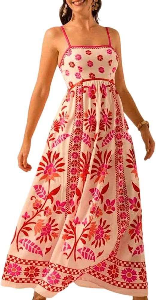 yoeasy Womens Summer Floral Maxi Dress Sleeveless Spaghetti Strap Printed Smocked Boho Beach Long... | Amazon (US)